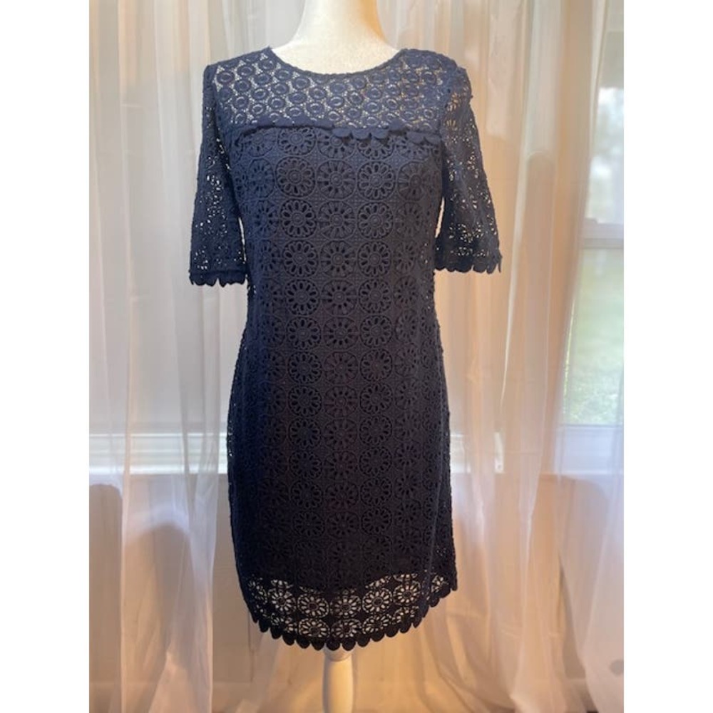 Boden Size 4 Dress Navy Blue Lace Short Sleeve‎ Scoop Neck